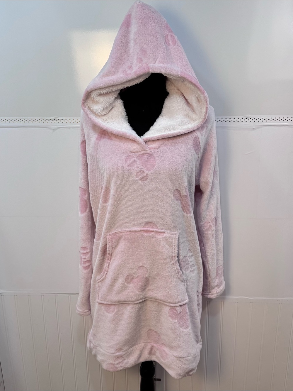 Disney Minnie Mouse Pink Plush Hooded Lounge Dress Sherpa Cozy Medium M - Picture 2 of 9